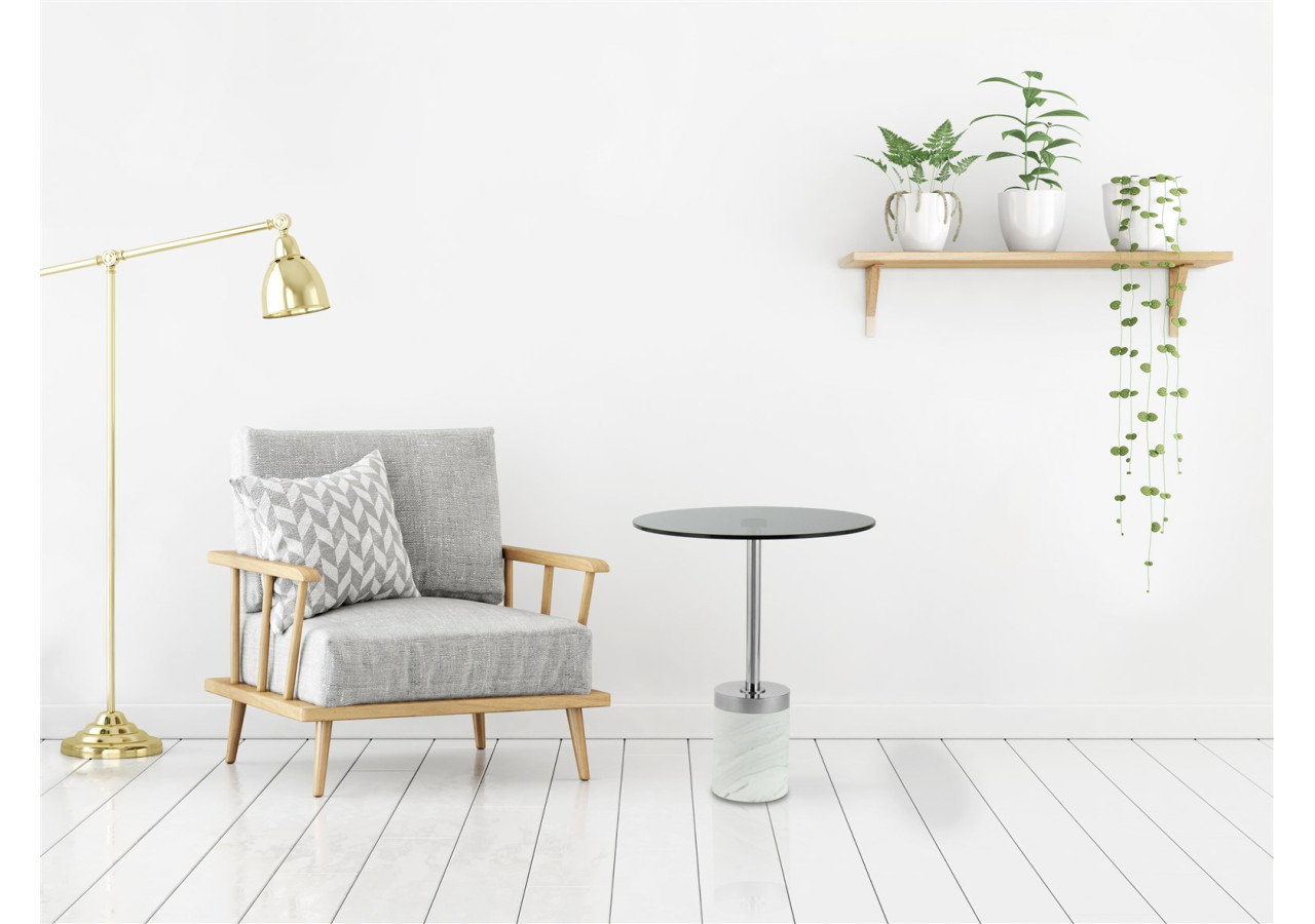 Table d'appoint Lana 100 - Verre et finition marbre blanc, 42 cm - 13FZN-GPH-WHT - Kayoom