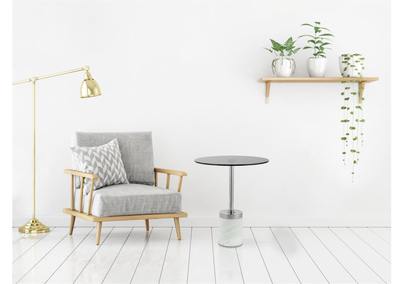 Table d'appoint Lana 100 - Verre et finition marbre blanc, 42 cm - 13FZN-GPH-WHT - Kayoom