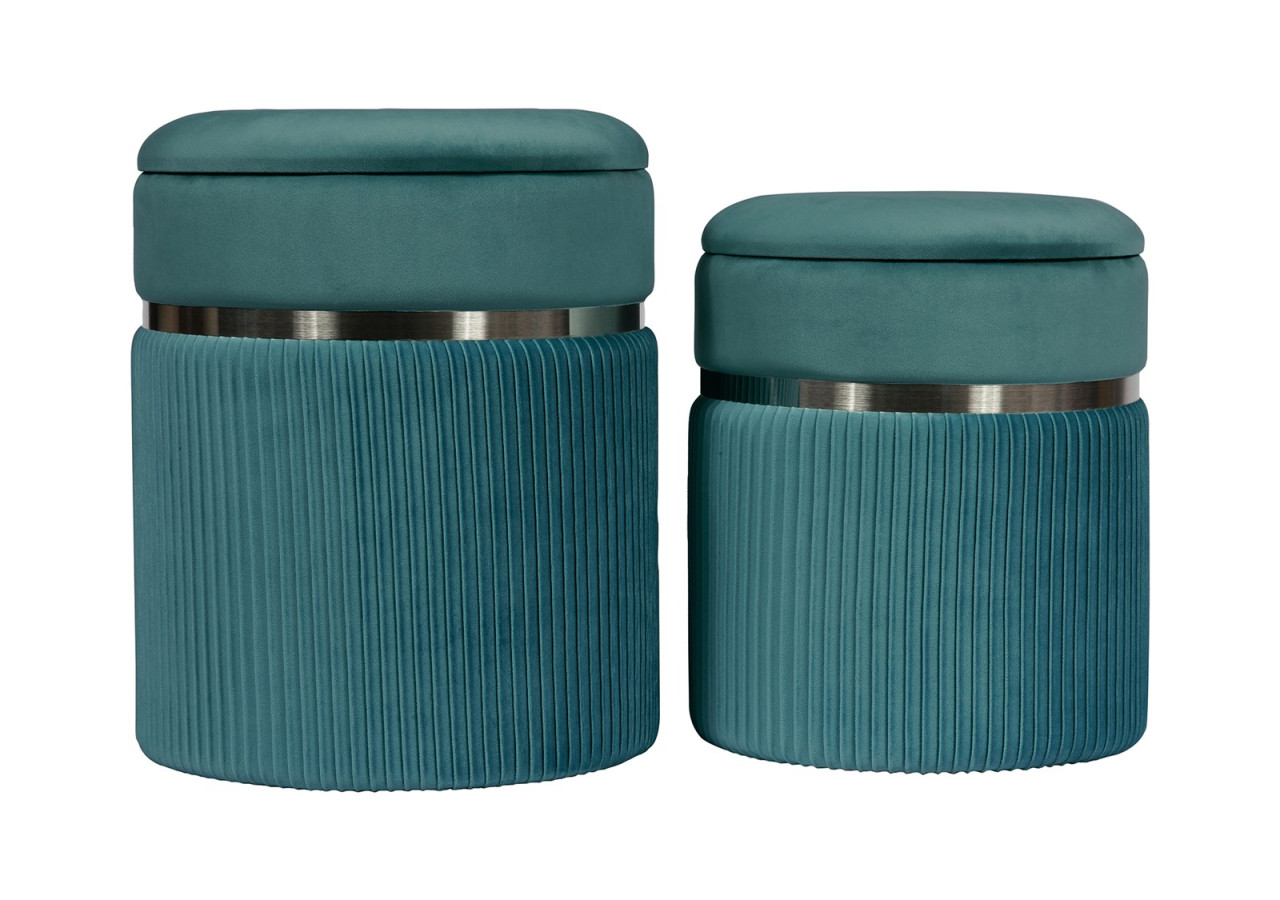 Hocker Zora 300 - Set de 2 Hockers avec rangement en velours bleu pétrole - J8P8Z-PTR - Kayoom