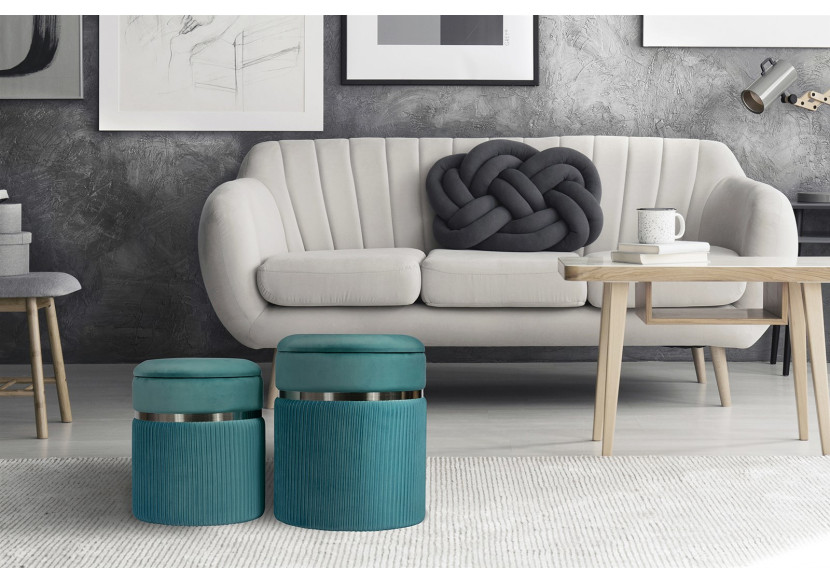 Hocker Zora 300 - Set de 2 Hockers avec rangement en velours bleu pétrole - J8P8Z-PTR - Kayoom Hocker Zora 300 - Set de 2 Hockers avec rangement en velours bleu pétrole - J8P8Z-PTR - Kayoom