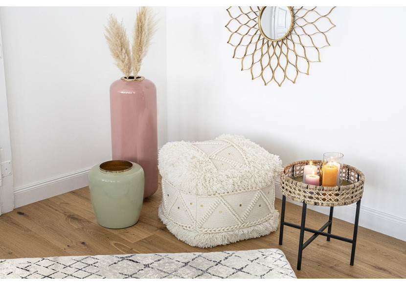 Pouf Bohist 500 - Crème 50cm x 50cm avec Franges - K2IG8-50-50 - me gusta