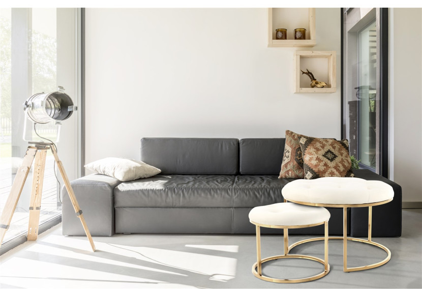 Housse de Hocker Becky 800 - Set de 2, Ivoire et Or, Style Rétro - UFGRD-IVY - Kayoom