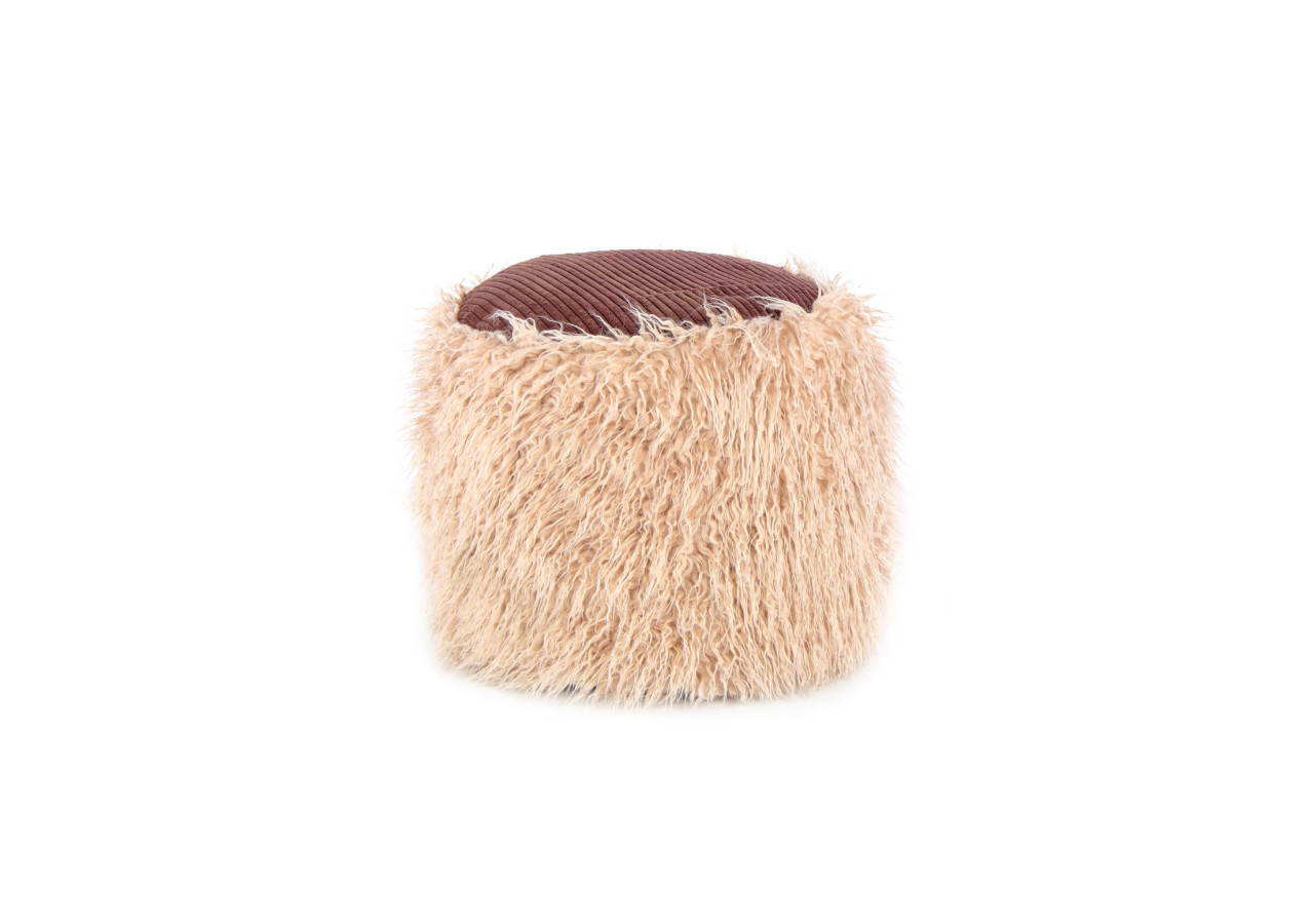 Pouf en fausse fourrure Bobtail 100 - Beige et marron avec assise en cord - K29WA - Kayoom