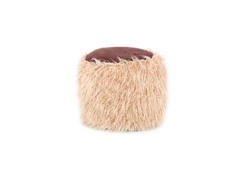 Pouf en fausse fourrure Bobtail 100 - Beige et marron avec assise en cord - K29WA - Kayoom