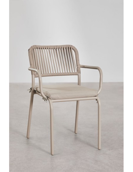 Chaise de salle à manger empilable avec accoudoirs en aluminium et corde tressée Arhiza