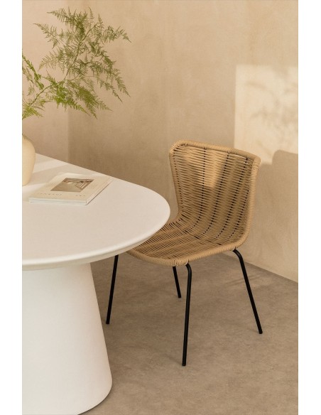 Chaise de salle à manger empilable en fer et corde tressée Keiller