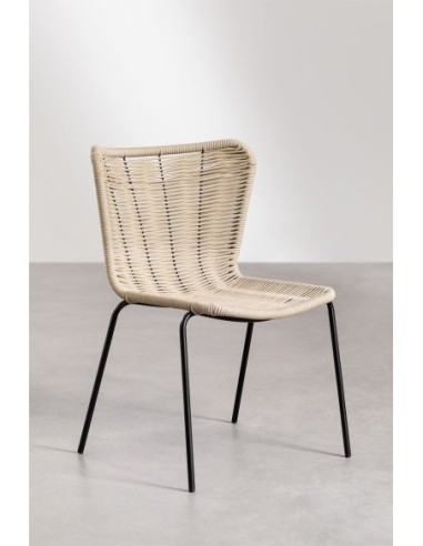Chaise de salle à manger empilable en fer et corde tressée Keiller