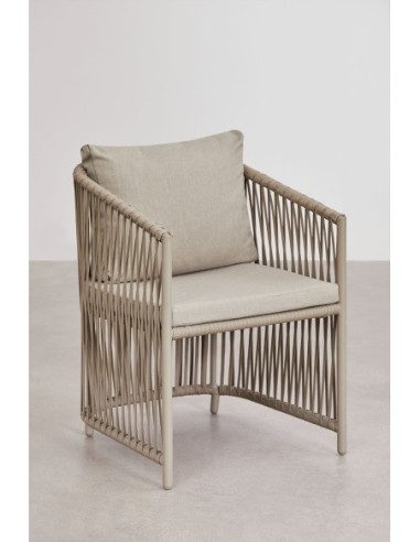 Chaise de salle à manger avec accoudoirs en aluminium et corde tressée Sophie