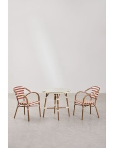 Ensemble table ronde Ø80 cm Brielle Bistro et 2 chaises avec accoudoirs en rotin synthétique et aluminium Solange Bistro 2