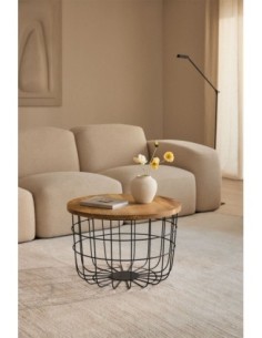 Table basse ronde Ø62 cm en bois de manguier et acier Ket - Sklum