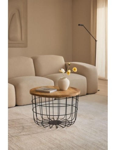 Table basse ronde en manguier et acier (Ø62 cm) Ket
