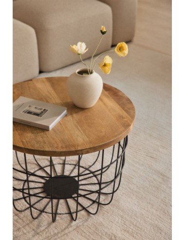 Table basse ronde en manguier et acier (Ø62 cm) Ket