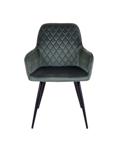 Chaise de Salle à Manger Harbo - Velours vert avec pieds noirs - 1001155 - House Nordic