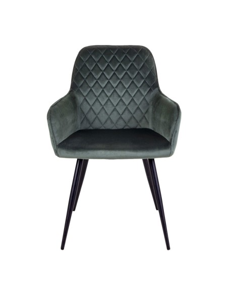 Chaise de Salle à Manger Harbo - Velours vert avec pieds noirs - 1001155 - House Nordic