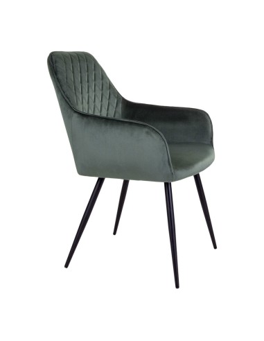 Chaise de Salle à Manger Harbo - Velours vert avec pieds noirs - 1001155 - House Nordic