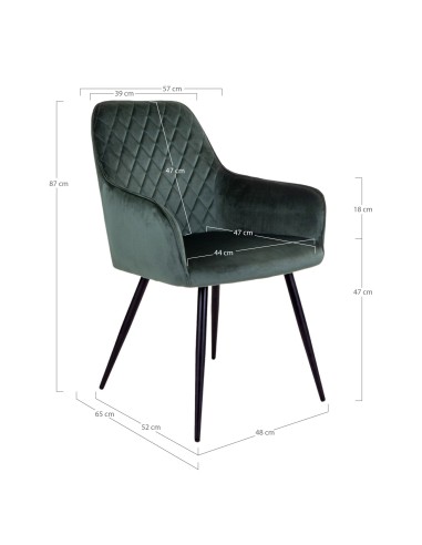 Chaise de Salle à Manger Harbo - Velours vert avec pieds noirs - 1001155 - House Nordic