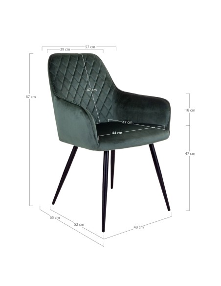 Chaise de Salle à Manger Harbo - Velours vert avec pieds noirs - 1001155 - House Nordic