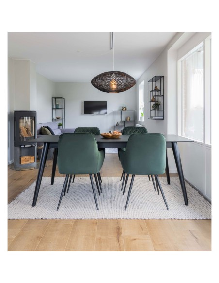 Chaise de Salle à Manger Harbo - Velours vert avec pieds noirs - 1001155 - House Nordic