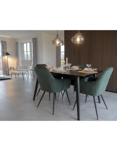 Chaise de Salle à Manger Harbo - Velours vert avec pieds noirs - 1001155 - House Nordic