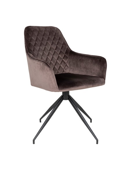 Chaise de Salle à Manger Harbo avec Rotation - Velours champignon avec pieds noirs - 1001168 - House Nordic