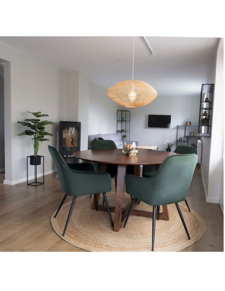 Chaise de Salle à Manger Harbo - Velours vert avec pieds noirs - 1001155 - House Nordic