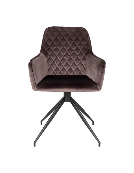Chaise de Salle à Manger Harbo avec Rotation - Velours champignon avec pieds noirs - 1001168 - House Nordic