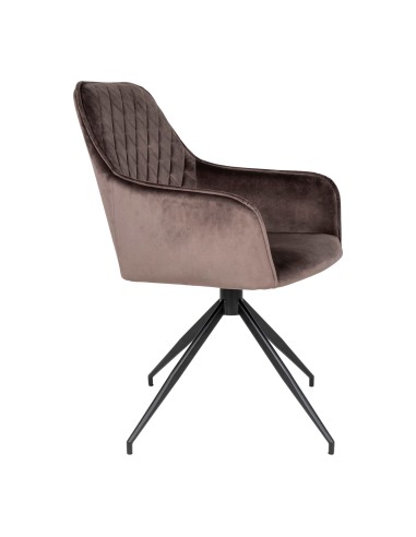 Chaise de Salle à Manger Harbo avec Rotation - Velours champignon avec pieds noirs - 1001168 - House Nordic