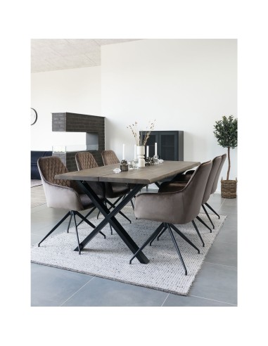 Chaise de Salle à Manger Harbo avec Rotation - Velours champignon avec pieds noirs - 1001168 - House Nordic