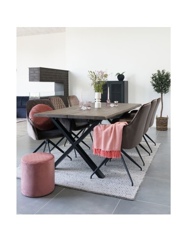 Chaise de Salle à Manger Harbo avec Rotation - Velours champignon avec pieds noirs - 1001168 - House Nordic