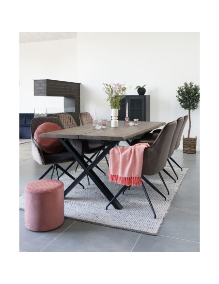 Chaise de Salle à Manger Harbo avec Rotation - Velours champignon avec pieds noirs - 1001168 - House Nordic