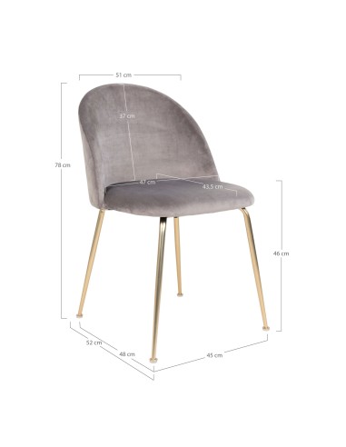 Chaise de Salle à Manger Geneve - Velours gris avec pieds en laiton - 1001252 - House Nordic