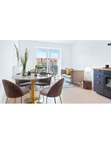 Chaise de Salle à Manger Geneve - Velours gris avec pieds en laiton - 1001252 - House Nordic