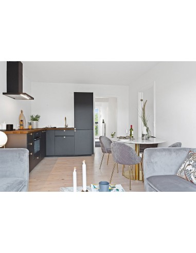 Chaise de Salle à Manger Geneve - Velours gris avec pieds en laiton - 1001252 - House Nordic