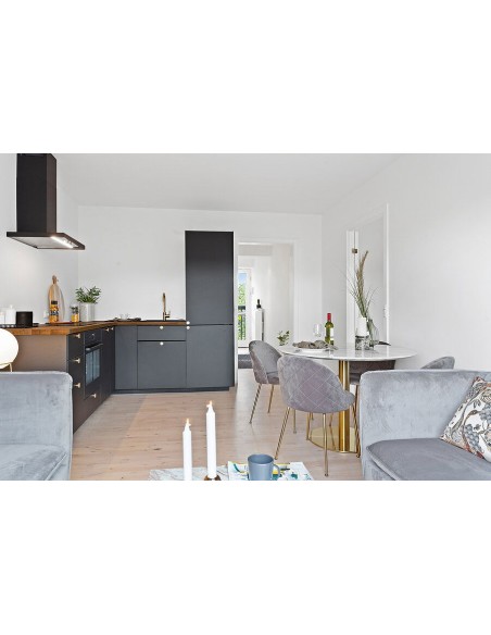 Chaise de Salle à Manger Geneve - Velours gris avec pieds en laiton - 1001252 - House Nordic