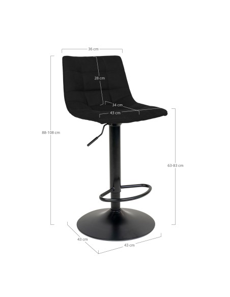 Chaise de Bar MIDDELFART - Velours noir avec pieds noirs - 1001304 - House Nordic