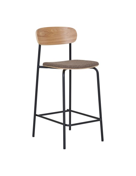 Chaise de comptoir - Dossier en bois de frêne, assise brune - 1001385 - House Nordic