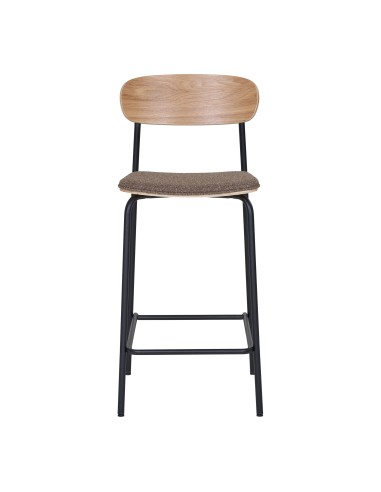 Chaise de comptoir - Dossier en bois de frêne, assise brune - 1001385 - House Nordic