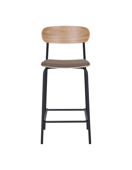 Chaise de comptoir - Dossier en bois de frêne, assise brune - 1001385 - House Nordic