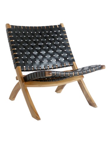 Chaise Pliante PERUGIA - Cuir noir avec pieds en bois de teck - 1101295 - House Nordic