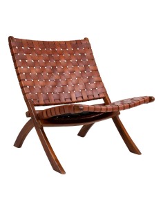Chaise Pliante PERUGIA - Cuir marron avec pieds en bois de teck - 1101290 - House Nordic