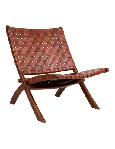 Chaise Pliante PERUGIA - Cuir marron avec pieds en bois de teck - 1101290 - House Nordic