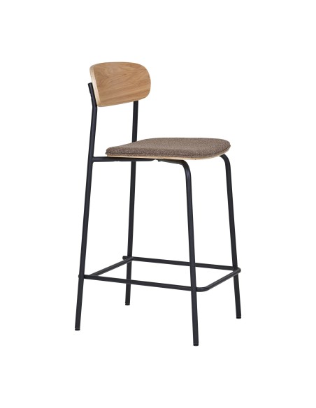 Chaise de comptoir - Dossier en bois de frêne, assise brune - 1001385 - House Nordic