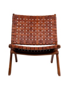 Chaise Pliante PERUGIA - Cuir marron avec pieds en bois de teck - 1101290 - House Nordic 2