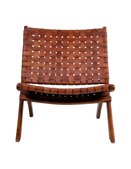 Chaise Pliante PERUGIA - Cuir marron avec pieds en bois de teck - 1101290 - House Nordic