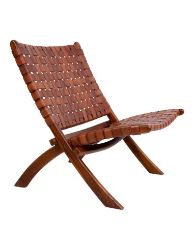 Chaise Pliante PERUGIA - Cuir marron avec pieds en bois de teck - 1101290 - House Nordic