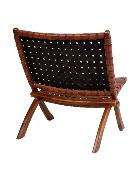 Chaise Pliante PERUGIA - Cuir marron avec pieds en bois de teck - 1101290 - House Nordic