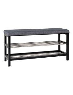 Banc PADOVA - Banc gris et noir avec coussin et deux étagères - 1401090 - House Nordic