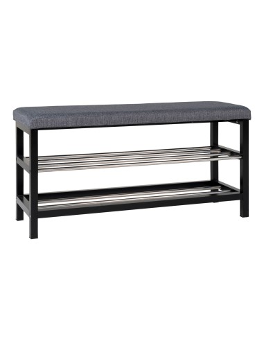 Banc PADOVA - Banc gris et noir avec coussin et deux étagères - 1401090 - House Nordic