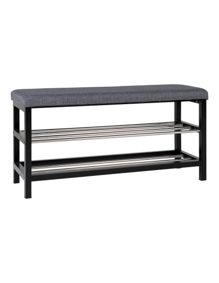 Banc PADOVA - Banc gris et noir avec coussin et deux étagères - 1401090 - House Nordic