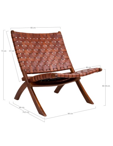 Chaise Pliante PERUGIA - Cuir marron avec pieds en bois de teck - 1101290 - House Nordic